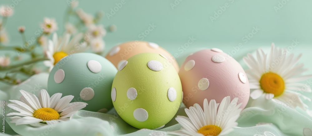 Easter eggs in pastel colors with daisies. Easter eggs in pastel colors with daisies.