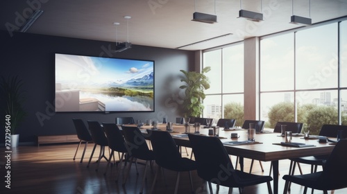 Large Conference Room With Wall-Mounted Screen