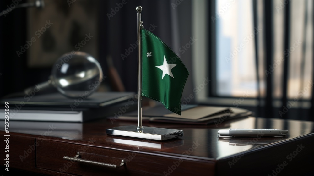 Obraz premium Wooden Desk With Laptop Computer