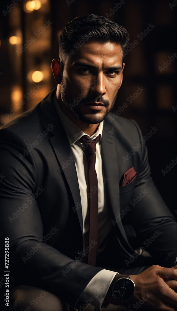 handsome young man 30 years old in a formal suit, full growth, brown ...