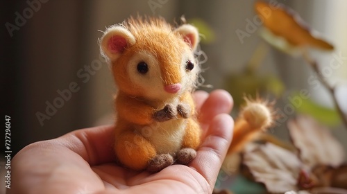 needle felted orange squirrel in the hand