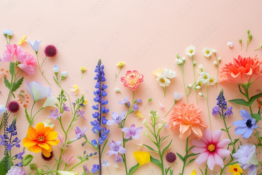 Spring floral composition made of fresh colorful flower