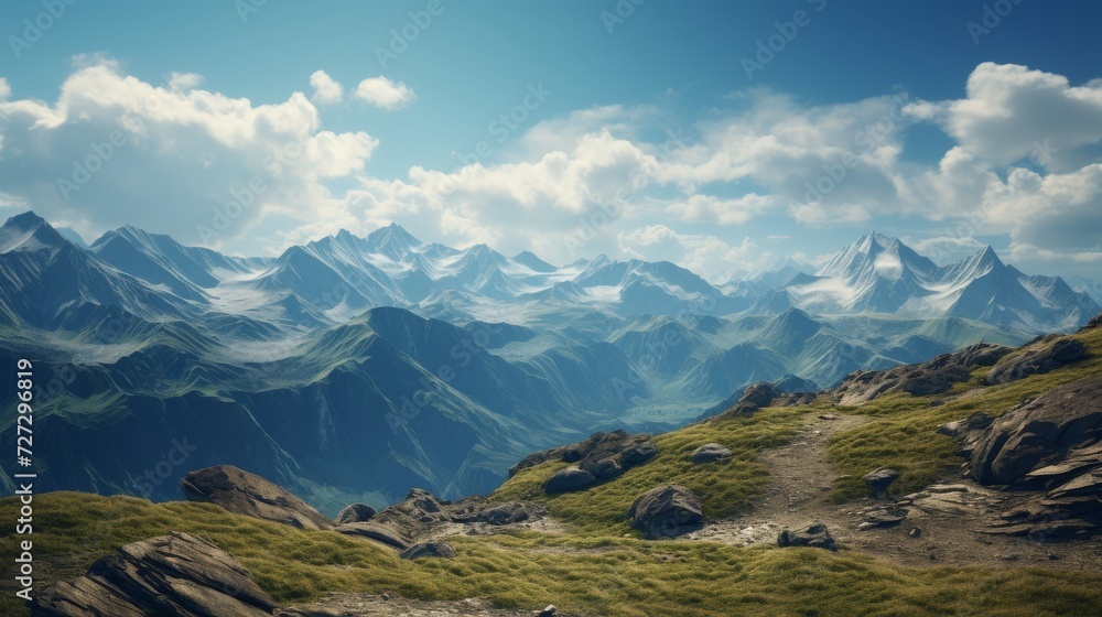 Majestic Mountain Range With Cloudscape