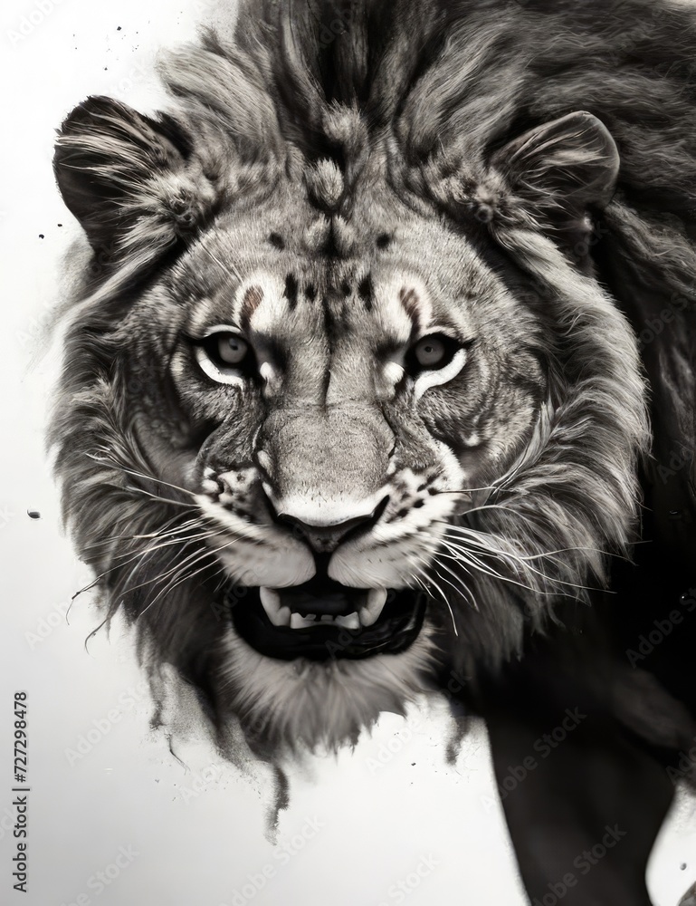 custom made wallpaper toronto digitalMajestic Monochrome: The Intense Gaze of an Aggressive Lion Ready to Pounce