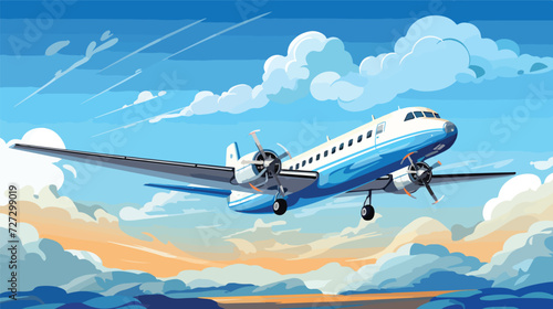 Airplane on the sky vector. Vector 2D illustration.