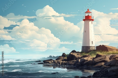 A photo of Lighthouse sea beach background Generative AI