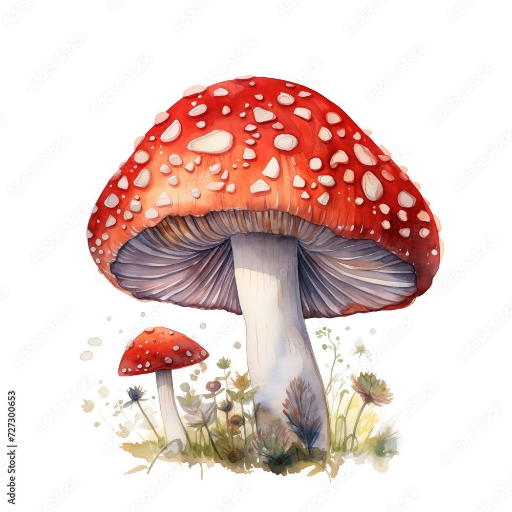 Amanita muscaria mushrooms, watercolor style isolated on Transparent background Amanita muscaria mushrooms, watercolor style isolated on Transparent background