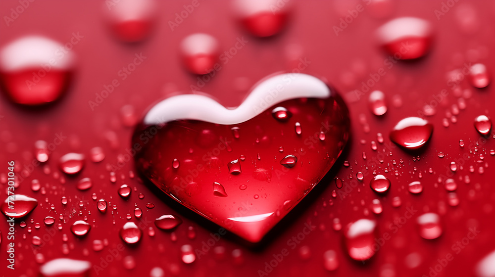 drop of water in heart shape on red and pink background