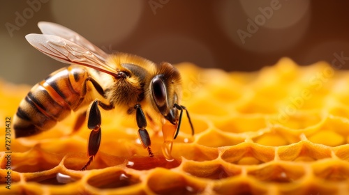 Close-Up of Bee on Honeycomb © yousaf