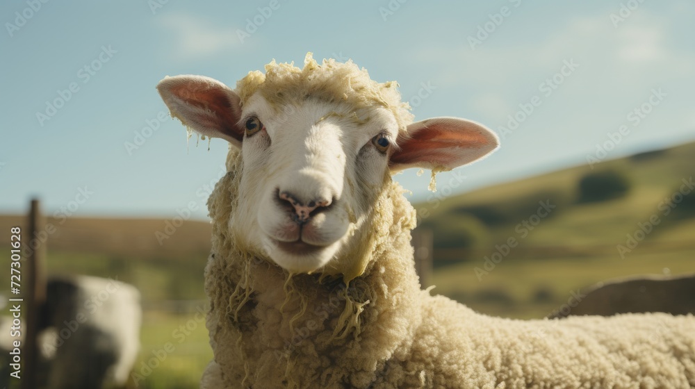 Close Up of Sheep Wearing Yellow Scarf