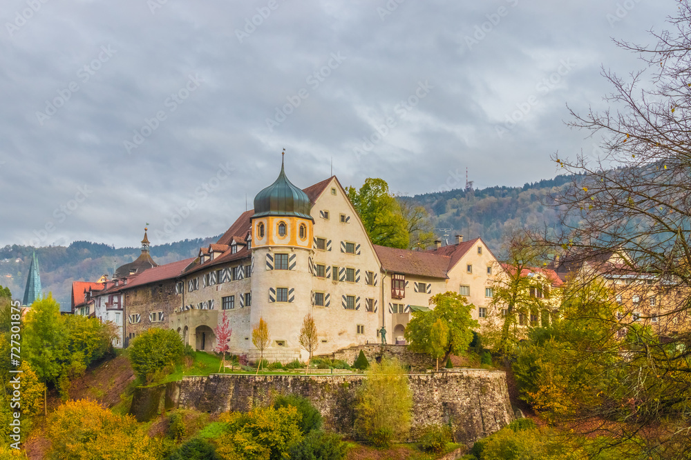 The Deuring Castle (Deuringschlössle) and other traditional buildings in the Upper Town (Oberstadt) part of Bregenz, Austria