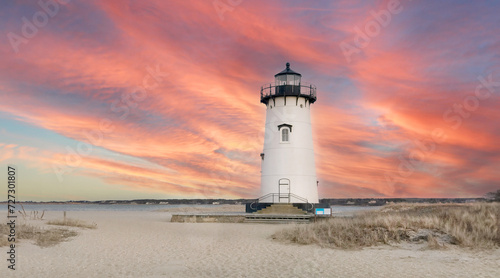 Edgartown Lighthouse at Martha's Vineyard, New England at Sunset