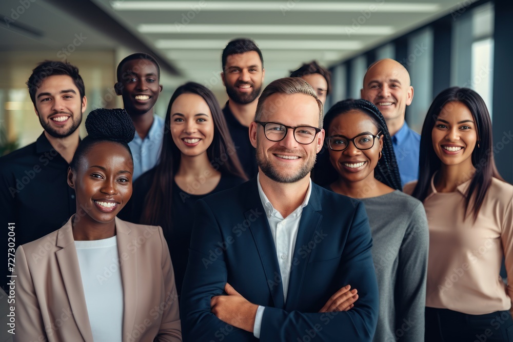 Obraz premium Group of business multiethnic people men and women looking at camera 