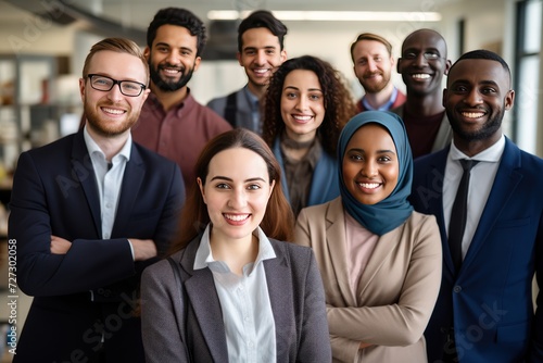 Group of business multiethnic people men and women looking at camera 