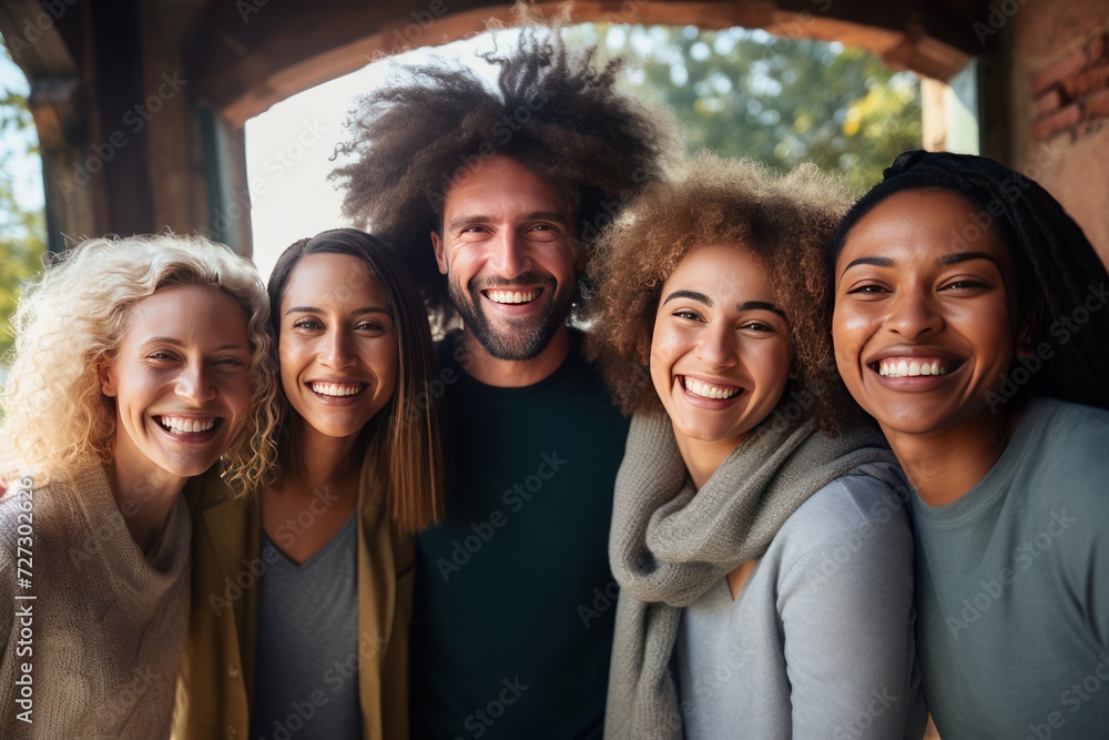 group of happy friends standing together in a circle, group of happy friends standing together in a circle,