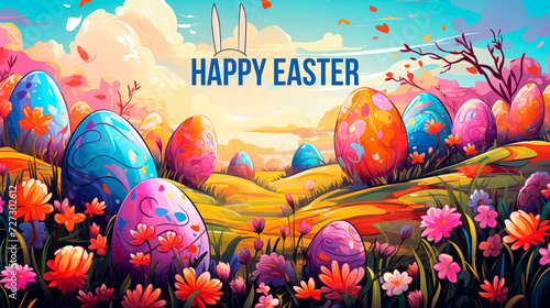 poster of a field full of colored easter eggs