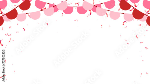 Banner with garland of flags and confetti for valentine, party, birthday, carnival vector illustration