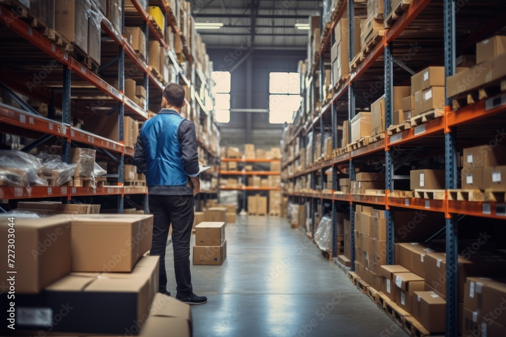 salesman in a hardware warehouse standing checking salesman in a hardware warehouse standing checking