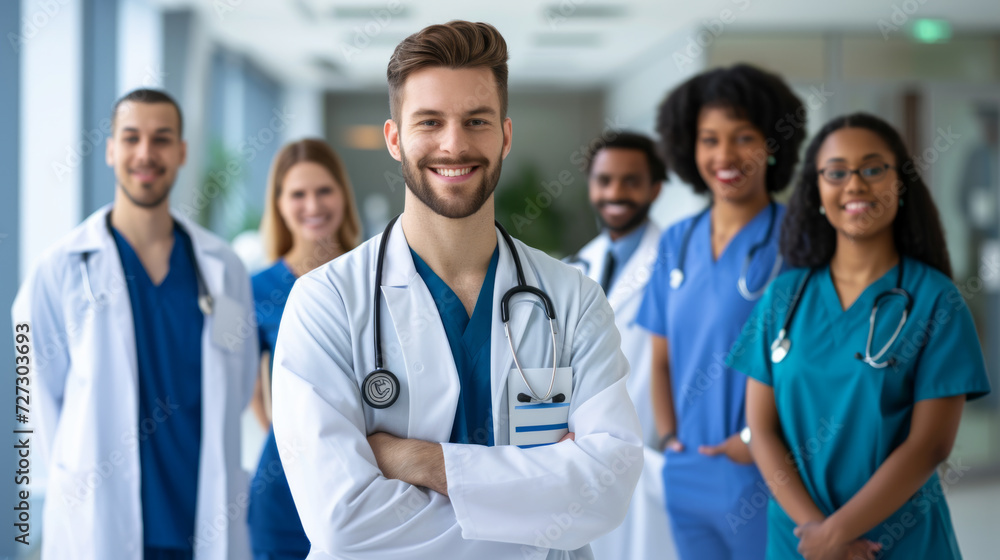 diverse group of smiling healthcare professionals, including doctors and nurses diverse group of smiling healthcare professionals, including doctors and nurses