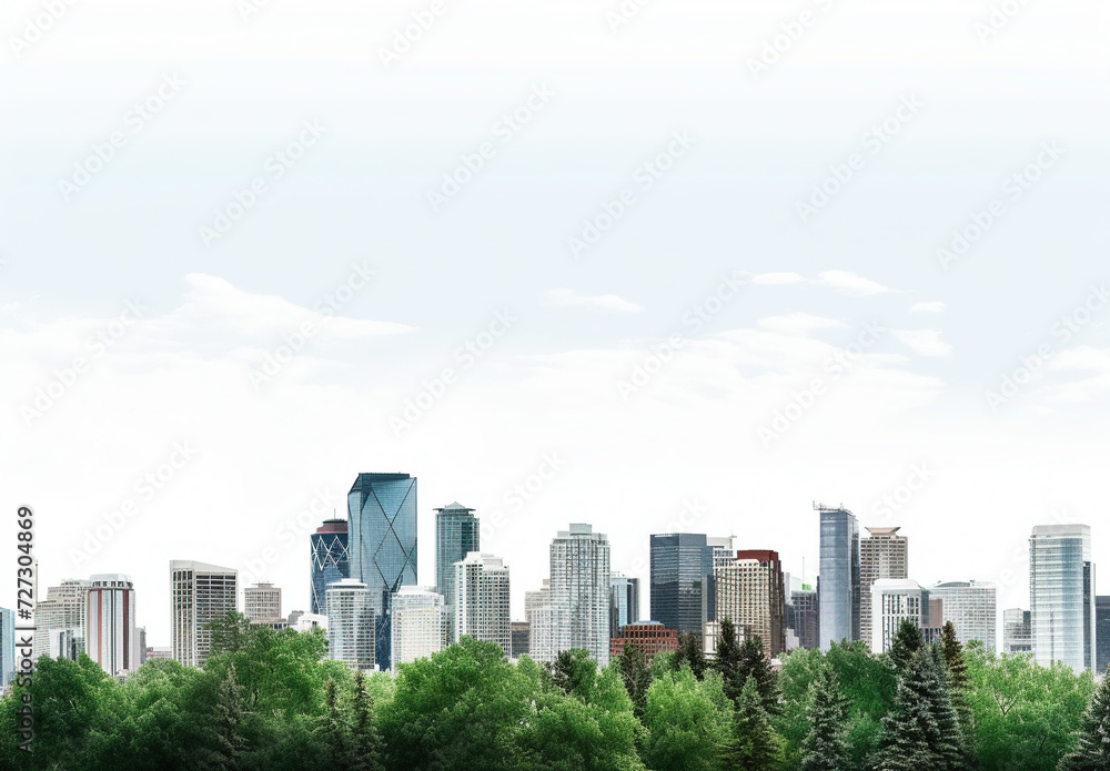 Minimal Downtown Calgary Cityscape with White Sky View