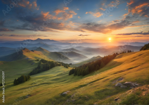 Beautiful summer landscape in the mountains. Sunrise © Mx