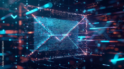 Email enveloped in layers of digital encryption, secure transmission of sensitive information with intricate digital patterns and symbols representing encryption algorithms and security protocols