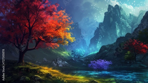 Fantasy natural environment. Fantasy landscape. Illustration of a colorful scene. © Emil
