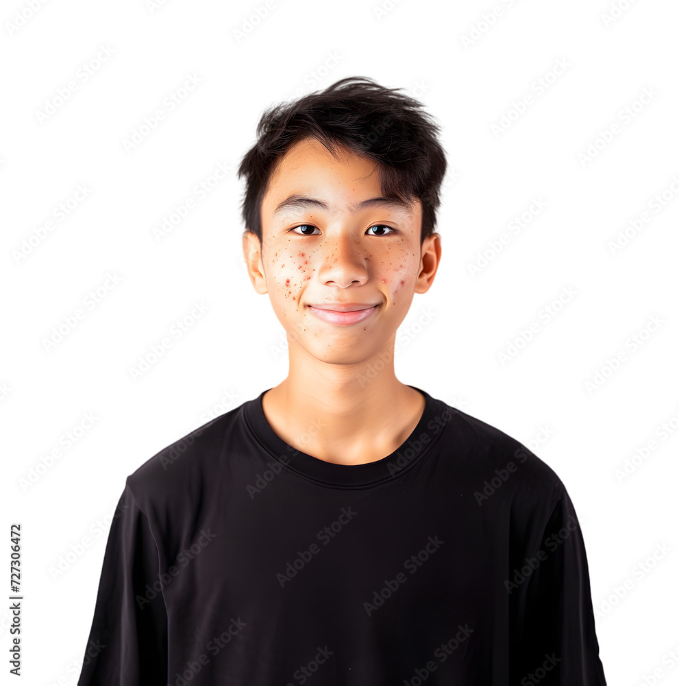 Navigating Self-Esteem: Genuine Smile Amid Acne Struggles in Teenage Boy. Isolated on transparent Background. Navigating Self-Esteem: Genuine Smile Amid Acne Struggles in Teenage Boy. Isolated on transparent Background.