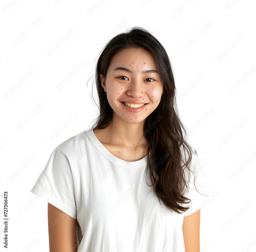 Confident Young Asian Woman Embracing Natural Beauty with Acne Scars. Isolated on transparent background. Confident Young Asian Woman Embracing Natural Beauty with Acne Scars. Isolated on transparent background.