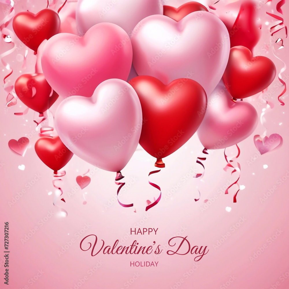 Beautiful cute Happy Valentines Day holiday card design banner design Hearts balloons 3d art poster Beautiful cute Happy Valentines Day holiday card design banner design Hearts balloons 3d art poster