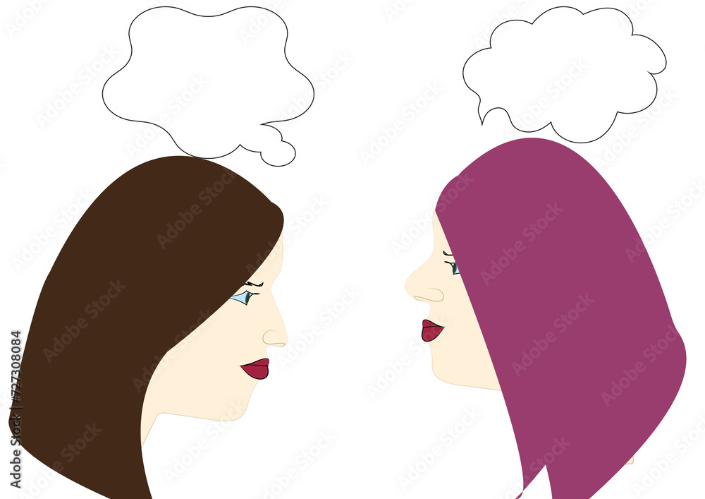 woman and person with speech bubble woman and person with speech bubble