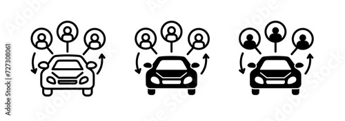 Joint ride service line icon. Shared driving icon in black and white color. photo