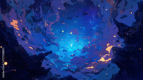 Hand drawn anime beautiful night sky illustration background
