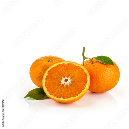 Fresh juicy orange fruit set over white background