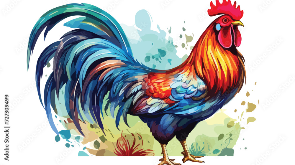 Beautiful watercolor rooster and painting.