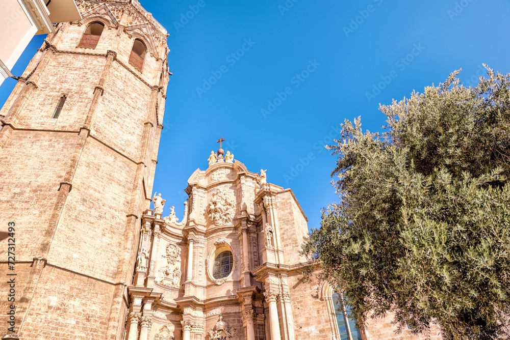 Valencia, Spain - January 1, 2024: The Valencia Cathedral and Miguelete of Valencia, Spain
