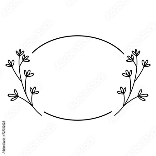 circle frame with black vector line art leaf decoration