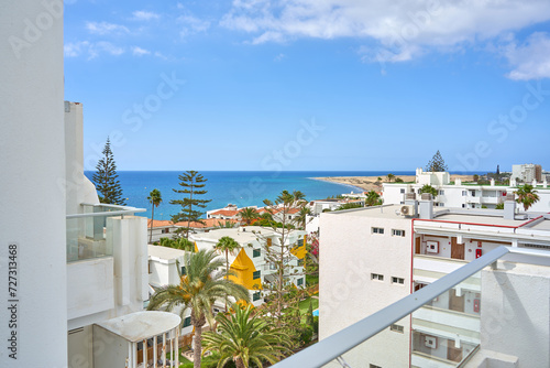 View of coastline and Maspalomas resort. Gran Canaria, Canary Islands apartments 