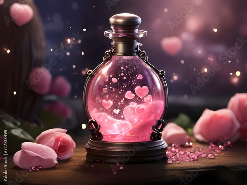 bottle with rose petals
