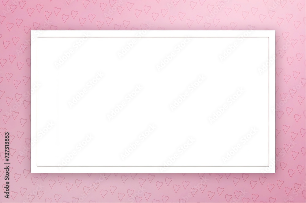 White frame on pink background with hearts.