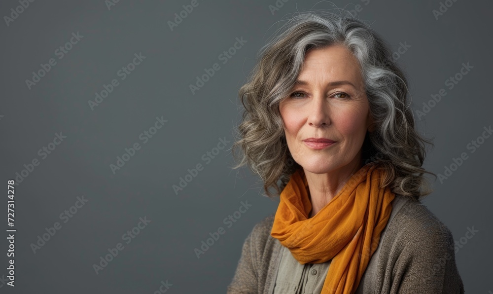 Fototapeta premium Middle aged woman wearing casual standing against neutral gray background and looking at camera