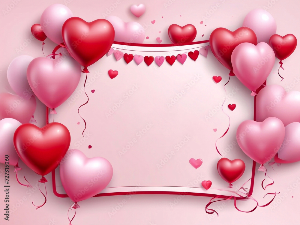 Beautiful Happy Valentines Day holiday greeting card template design balloons hearts 3d art banner