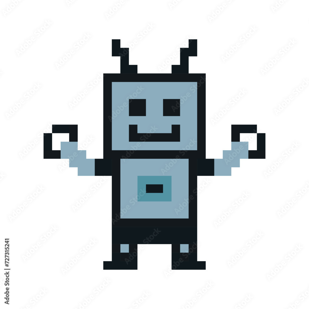Cute pixel cartoon robot ai 8bit character game robot or AI for education chat vector big head 8 bit bot vector technology AI robot. Cute pixel cartoon robot ai 8bit character game robot or AI for education chat vector big head 8 bit bot vector technology AI robot.
