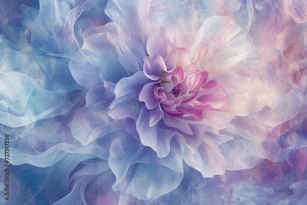a surreal dreamlike flower with petals that seamlessly blend into an array of soft pastel swirls