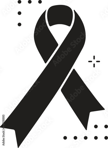 Black awareness ribbon on white background. Mourning and melanoma symbol.