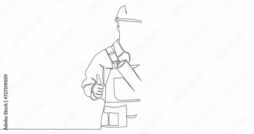 Self drawing line animation handyman builder wearing helmet and gives thumbs up continuous one single line drawn concept video Self drawing line animation handyman builder wearing helmet and gives thumbs up continuous one single line drawn concept video