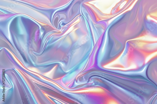 Iridescent holographic abstract smooth fabric background. Silk or satin. Synthwave, retrowave, vaporwave aesthetics. Retro style, webpunk, retrofuturism concept. 90s and 2000s era. Modern design 