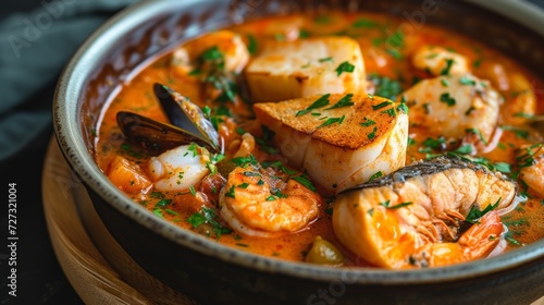 Bouillabaisse: A flavorful fish stew, brimming with seafood and aromatic herbs, hailing from the Mediterranean coast.