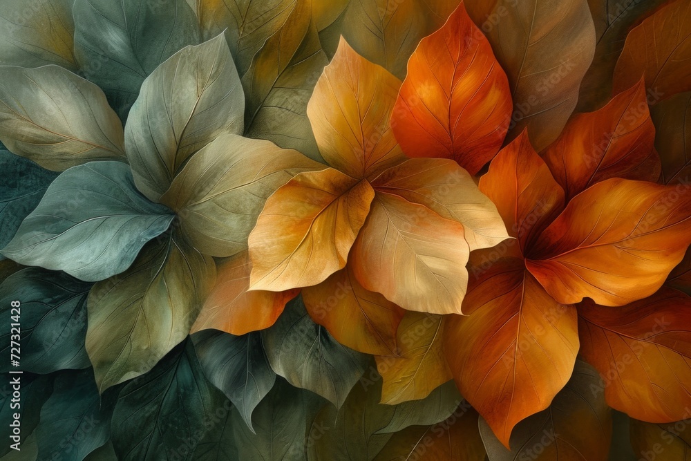 Abstract petals and leaves intertwining in a lush symphony, capturing the essence of rebirth. Abstract petals and leaves intertwining in a lush symphony, capturing the essence of rebirth.