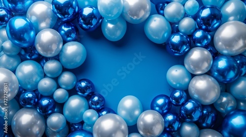 Beautiful background with blue and silver inflatable balloons. © olegganko